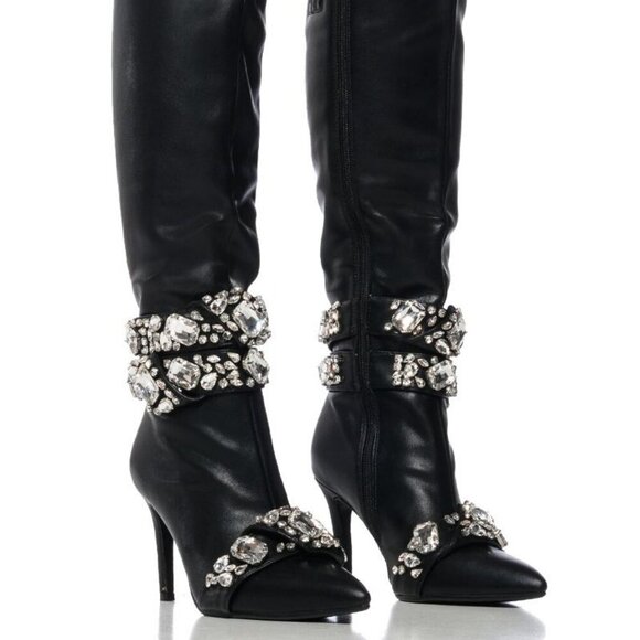 AZALEA WANG " SPOTLIGHT TAKEOVER " BLACK  DIAMOND EMBELLISHED BOOT(BRAND NEW!!!! - Picture 1 of 9